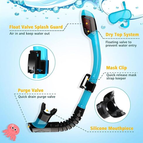 Snorkeling Set for Kids, Full Dry Snorkeling Mask Set for Adults, Anti-Fog Protection, Unisex,HD Panoramic View, Snorkeling Gear for Kids 4-14 Age in Saudi Arabia