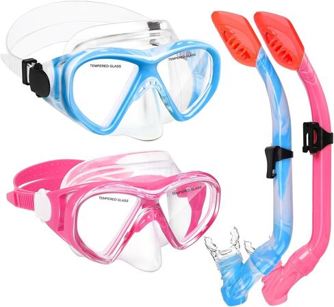 مجموعتان معدات الغطس للأطفال ، تم تعيين كيدز على سن 6-14 ، قناع Snorkel Dry Top for Youth Boys Girls ، in Kuwait