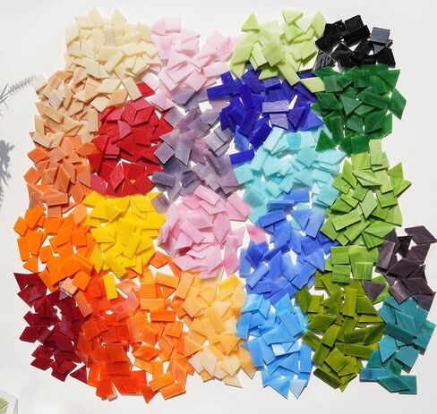 Lanyani 2.4lb Bulk Extra-Large Mosaic Glass Tiles, Opaque Stained Glass Tile Mosaic Pieces in Vibrant Mixed Colors, 4 Shapes for DIY Crafts and Hobbies in Kuwait