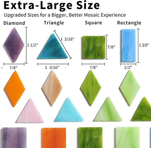 Lanyani 2.4lb Bulk Extra-Large Mosaic Glass Tiles, Opaque Stained Glass Tile Mosaic Pieces in Vibrant Mixed Colors, 4 Shapes for DIY Crafts and Hobbies in Kuwait