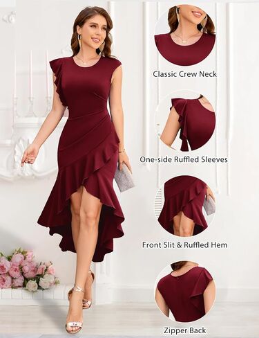 Dressystar Women 2025 Ruched Wedding Guest Dress Formal Cocktail Mermaid Bodycon Sleeveless Summer Ruffle Evening Dresses in Kuwait