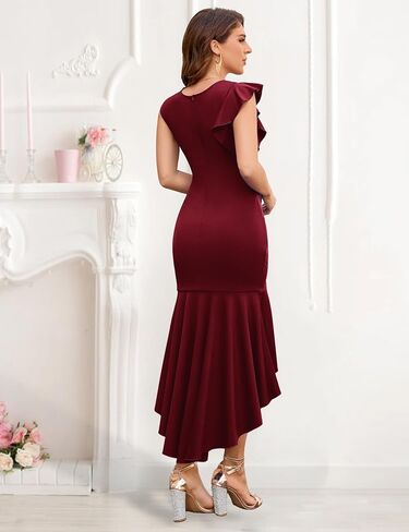 Dressystar Women 2025 Ruched Wedding Guest Dress Formal Cocktail Mermaid Bodycon Sleeveless Summer Ruffle Evening Dresses in Kuwait