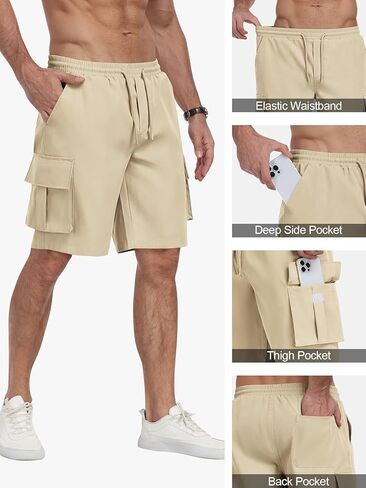Mens Cargo Shorts Lightweight Stretch Hiking Shorts Casual Shorts Elastic Waistband 5 Pockets Work Shorts in Kuwait