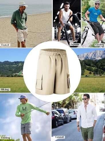Mens Cargo Shorts Lightweight Stretch Hiking Shorts Casual Shorts Elastic Waistband 5 Pockets Work Shorts in Kuwait