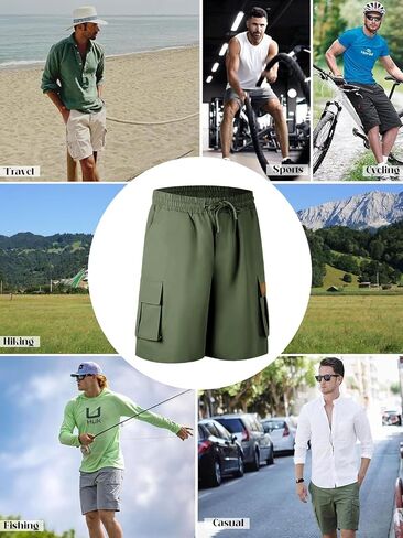Mens Cargo Shorts Lightweight Stretch Hiking Shorts Casual Shorts Elastic Waistband 5 Pockets Work Shorts in Kuwait