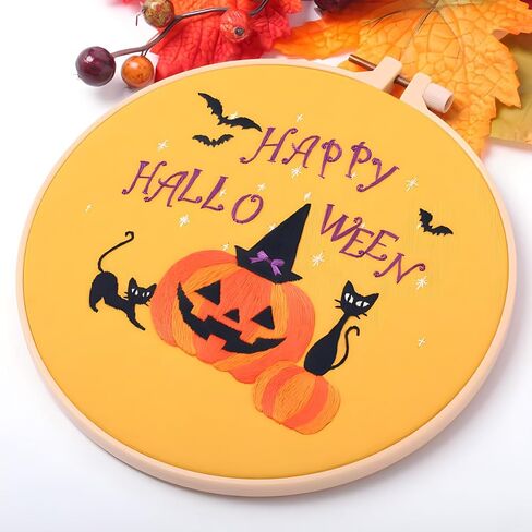 Chenflying 1 Set Embroidery Starter Kit with Halloween Pattern, Cross Stitch Kit for Beginners Adults, Living Room DIY Decorations Craft Gifts (Beige) in Kuwait