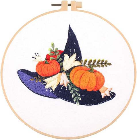 Chenflying 1 Set Embroidery Starter Kit with Halloween Pattern, Cross Stitch Kit for Beginners Adults, Living Room DIY Decorations Craft Gifts (Beige) in Kuwait