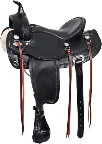 HILASON Western Horse Wide Gullet Trail Black American Leather Saddle | Draft for Horses in Kuwait