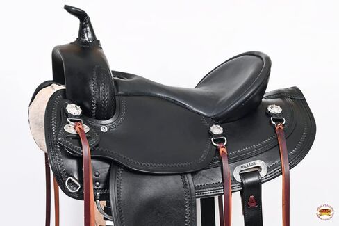 HILASON Western Horse Wide Gullet Trail Black American Leather Saddle | Draft for Horses in Kuwait