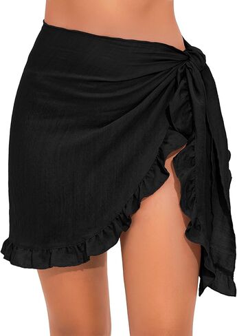 Tournesol Women's Sarong Short Beach Cover Up Skirt Sheer Bikini Wraps Ruffle Hem Bathing Suit Coverups for Swimwear S-2XL in Kuwait