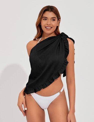 Tournesol Women's Sarong Short Beach Cover Up Skirt Sheer Bikini Wraps Ruffle Hem Bathing Suit Coverups for Swimwear S-2XL in Kuwait