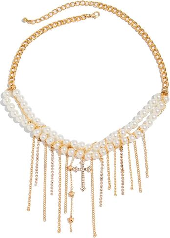 Y2k Star Choker Necklace for Women,Chunky Silver Star Layered Choker Long Chain Heart Pear Tassel Necklace Trendy Statement Necklace Jewelry in Saudi Arabia
