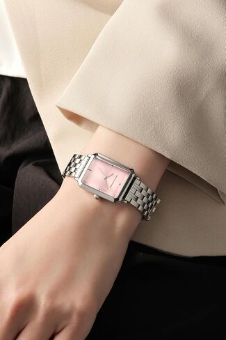 RM1982 Women’s Luxury Watch Gold -Stengular - حركة الكوارتز اليابانية ، تصميم الفولاذ المقاوم للصدأ عتيقة ، قرص فضية ، ساعة ثياب أنيقة ، 3atm مقاومة للماء - RELOJ PARA MUJER in Kuwait