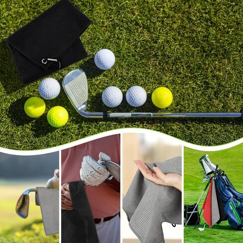 PEASUG 3 Pack Golf Towels (16" x 16"), Absorbent Waffle Pattern Golf Towel for Golf Bag, Tri-Fold Portable Microfiber Golf Towels for Men & Women with Carabiner Clip, Gray/Red/Black in Saudi Arabia