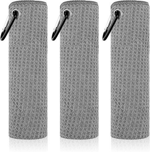 PEASUG 3 Pack Golf Towels (16" x 16"), Absorbent Waffle Pattern Golf Towel for Golf Bag, Tri-Fold Portable Microfiber Golf Towels for Men & Women with Carabiner Clip, Gray/Red/Black in Saudi Arabia