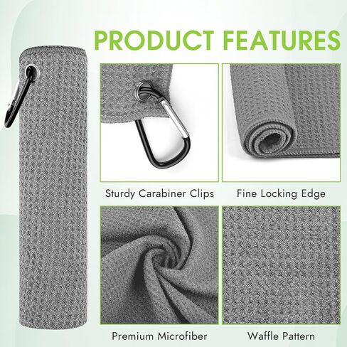 PEASUG 3 Pack Golf Towels (16" x 16"), Absorbent Waffle Pattern Golf Towel for Golf Bag, Tri-Fold Portable Microfiber Golf Towels for Men & Women with Carabiner Clip, Gray/Red/Black in Saudi Arabia