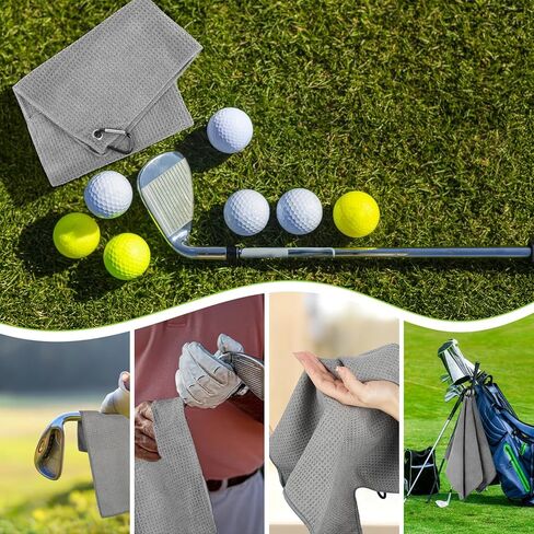 PEASUG 3 Pack Golf Towels (16" x 16"), Absorbent Waffle Pattern Golf Towel for Golf Bag, Tri-Fold Portable Microfiber Golf Towels for Men & Women with Carabiner Clip, Gray/Red/Black in Saudi Arabia