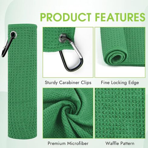 PEASUG 3 Pack Golf Towels (16" x 16"), Absorbent Waffle Pattern Golf Towel for Golf Bag, Tri-Fold Portable Microfiber Golf Towels for Men & Women with Carabiner Clip, Gray/Red/Black in Saudi Arabia