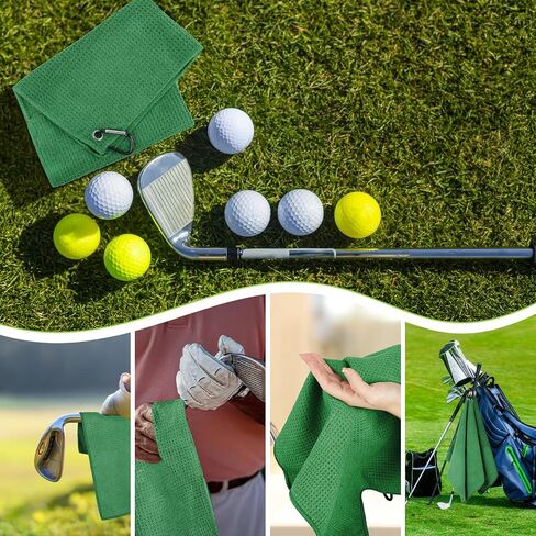 PEASUG 3 Pack Golf Towels (16" x 16"), Absorbent Waffle Pattern Golf Towel for Golf Bag, Tri-Fold Portable Microfiber Golf Towels for Men & Women with Carabiner Clip, Gray/Red/Black in Saudi Arabia