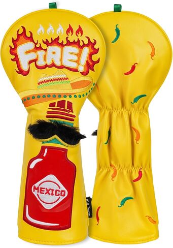 Golf Headcovers Golf Club Head Covers Chili Peppe - Mexico Style Premium Leather Driver Fairway(FW) Wood Hybrid(UT) with Number Tags Taco Fire Chili Sauce Pattern in Saudi Arabia