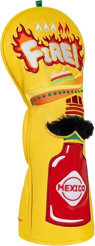 Golf Headcovers Golf Club Head Covers Chili Peppe - Mexico Style Premium Leather Driver Fairway(FW) Wood Hybrid(UT) with Number Tags Taco Fire Chili Sauce Pattern in Saudi Arabia