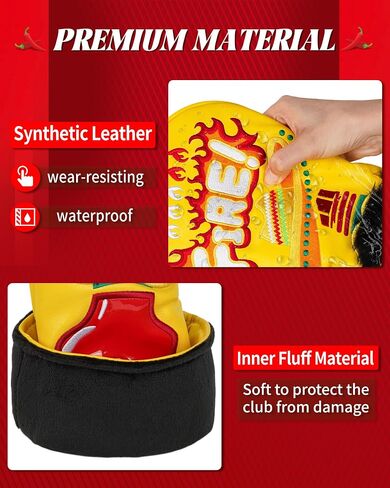 Golf Headcovers Golf Club Head Covers Chili Peppe - Mexico Style Premium Leather Driver Fairway(FW) Wood Hybrid(UT) with Number Tags Taco Fire Chili Sauce Pattern in Saudi Arabia