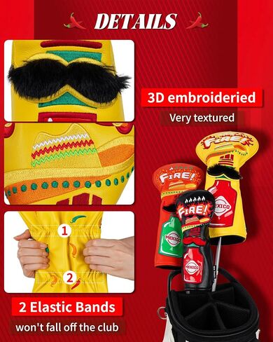 Golf Headcovers Golf Club Head Covers Chili Peppe - Mexico Style Premium Leather Driver Fairway(FW) Wood Hybrid(UT) with Number Tags Taco Fire Chili Sauce Pattern in Saudi Arabia