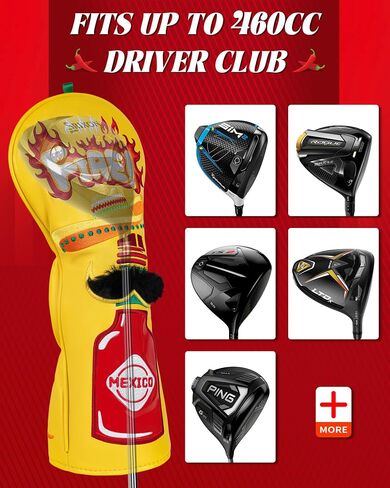 Golf Headcovers Golf Club Head Covers Chili Peppe - Mexico Style Premium Leather Driver Fairway(FW) Wood Hybrid(UT) with Number Tags Taco Fire Chili Sauce Pattern in Saudi Arabia
