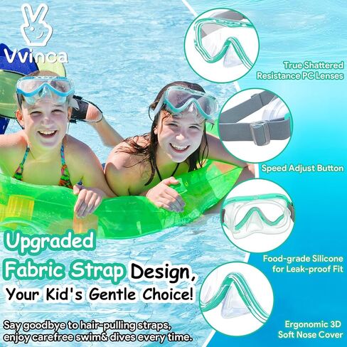 Vvinca Kids-Goggles with Nose Cover, Diving Mask Elastic Fabric Strap Anti Fog Anti Shattered Lens for Kids Swim Goggles 3-14 in Kuwait