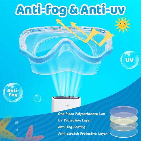 Vvinca Kids-Goggles with Nose Cover, Diving Mask Elastic Fabric Strap Anti Fog Anti Shattered Lens for Kids Swim Goggles 3-14 in Kuwait