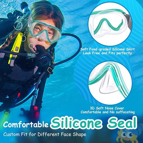 Vvinca Kids-Goggles with Nose Cover, Diving Mask Elastic Fabric Strap Anti Fog Anti Shattered Lens for Kids Swim Goggles 3-14 in Kuwait