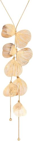 Dreuyet Metal Statement Flower Necklace for Women Elegant Ginkgo Leaf Tassel Necklace Bohemian Handmade Floral Y Shape Lariat Necklace Romantic Gifts in Saudi Arabia