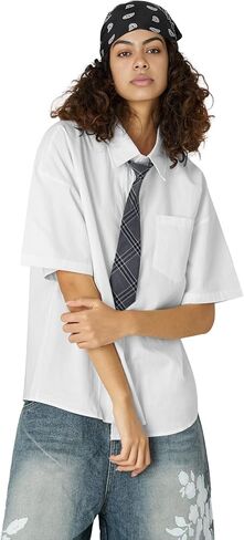 Aelfric Eden Mens Button Down Shirts Oversized Unisex Plaid Tie Short Sleeve Shirt Casual Summer Tops in Saudi Arabia
