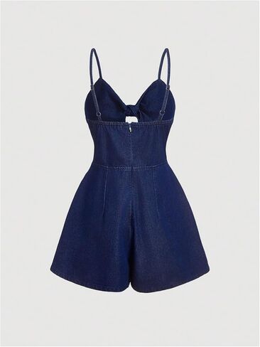 OYOANGLE Women's Vintage Bowknot Spaghetti Strap Denim Romper Sleeveless Wide Leg Jean Short Jumpsuits in Saudi Arabia