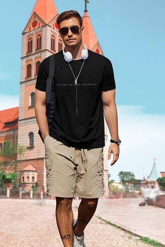 Christian Shirt Mens:The Way The Truth The Life Letter Printed Tshirt Jesus Faith Crew Neck Short Sleeve Top in Kuwait