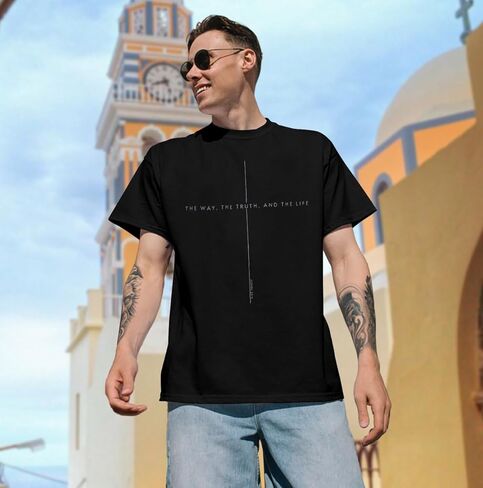 Christian Shirt Mens:The Way The Truth The Life Letter Printed Tshirt Jesus Faith Crew Neck Short Sleeve Top in Kuwait