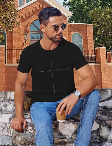 Christian Shirt Mens:The Way The Truth The Life Letter Printed Tshirt Jesus Faith Crew Neck Short Sleeve Top in Kuwait