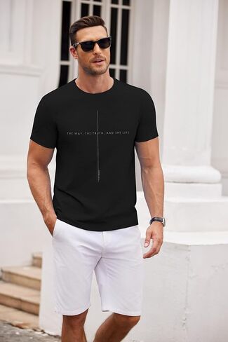 Christian Shirt Mens:The Way The Truth The Life Letter Printed Tshirt Jesus Faith Crew Neck Short Sleeve Top in Kuwait
