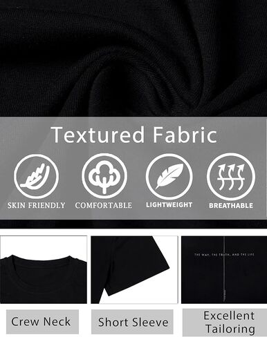 Christian Shirt Mens:The Way The Truth The Life Letter Printed Tshirt Jesus Faith Crew Neck Short Sleeve Top in Kuwait