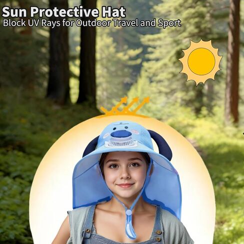 Kids Sun Hat مع المعجبين بالطاقة الشمسية ، قبعات شاطئية عريضة Boy Boy Boy Beach UPF50+ حماية من أشعة الشمس للأطفال المشي لمسافات طويلة والتخييم in Kuwait