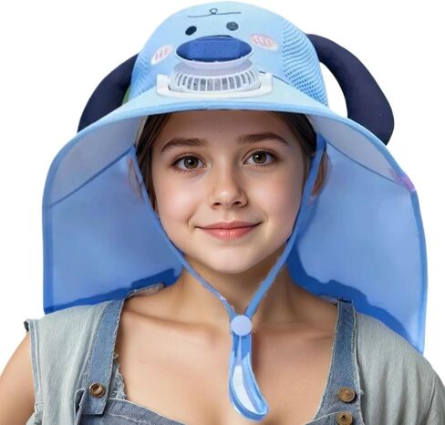 Kids Sun Hat مع المعجبين بالطاقة الشمسية ، قبعات شاطئية عريضة Boy Boy Boy Beach UPF50+ حماية من أشعة الشمس للأطفال المشي لمسافات طويلة والتخييم in Kuwait