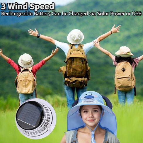Kids Sun Hat مع المعجبين بالطاقة الشمسية ، قبعات شاطئية عريضة Boy Boy Boy Beach UPF50+ حماية من أشعة الشمس للأطفال المشي لمسافات طويلة والتخييم in Kuwait