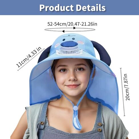 Kids Sun Hat مع المعجبين بالطاقة الشمسية ، قبعات شاطئية عريضة Boy Boy Boy Beach UPF50+ حماية من أشعة الشمس للأطفال المشي لمسافات طويلة والتخييم in Kuwait
