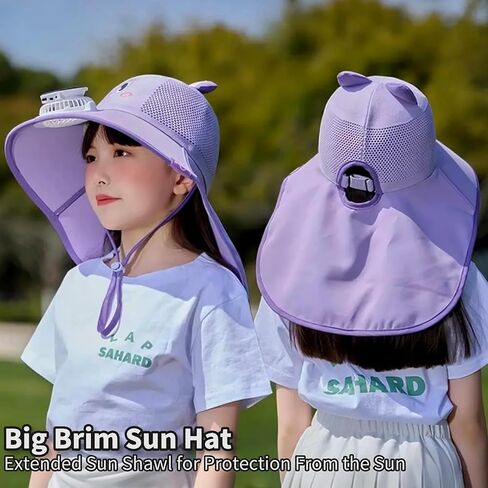 Kids Sun Hat مع المعجبين بالطاقة الشمسية ، قبعات شاطئية عريضة Boy Boy Boy Beach UPF50+ حماية من أشعة الشمس للأطفال المشي لمسافات طويلة والتخييم in Kuwait