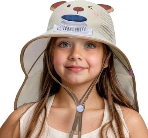 Kids Sun Hat مع المعجبين بالطاقة الشمسية ، قبعات شاطئية عريضة Boy Boy Boy Beach UPF50+ حماية من أشعة الشمس للأطفال المشي لمسافات طويلة والتخييم in Kuwait
