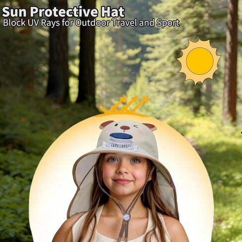 Kids Sun Hat مع المعجبين بالطاقة الشمسية ، قبعات شاطئية عريضة Boy Boy Boy Beach UPF50+ حماية من أشعة الشمس للأطفال المشي لمسافات طويلة والتخييم in Kuwait
