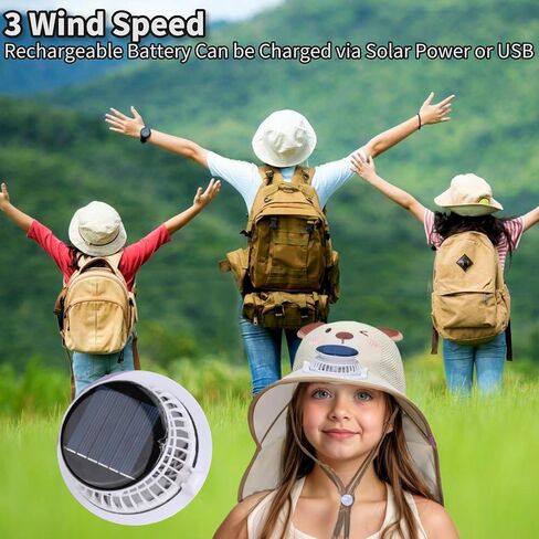 Kids Sun Hat مع المعجبين بالطاقة الشمسية ، قبعات شاطئية عريضة Boy Boy Boy Beach UPF50+ حماية من أشعة الشمس للأطفال المشي لمسافات طويلة والتخييم in Kuwait