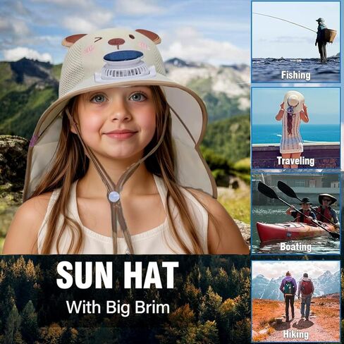 Kids Sun Hat مع المعجبين بالطاقة الشمسية ، قبعات شاطئية عريضة Boy Boy Boy Beach UPF50+ حماية من أشعة الشمس للأطفال المشي لمسافات طويلة والتخييم in Kuwait