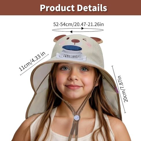 Kids Sun Hat مع المعجبين بالطاقة الشمسية ، قبعات شاطئية عريضة Boy Boy Boy Beach UPF50+ حماية من أشعة الشمس للأطفال المشي لمسافات طويلة والتخييم in Kuwait