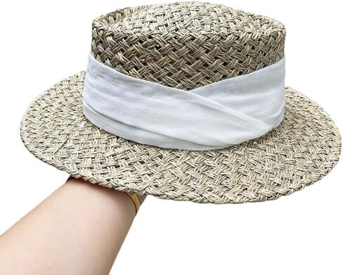 Woven Straw Sun Hat with Fabric Band, Beach Hat for Women, Summer Vacation Hat, Natural in Saudi Arabia